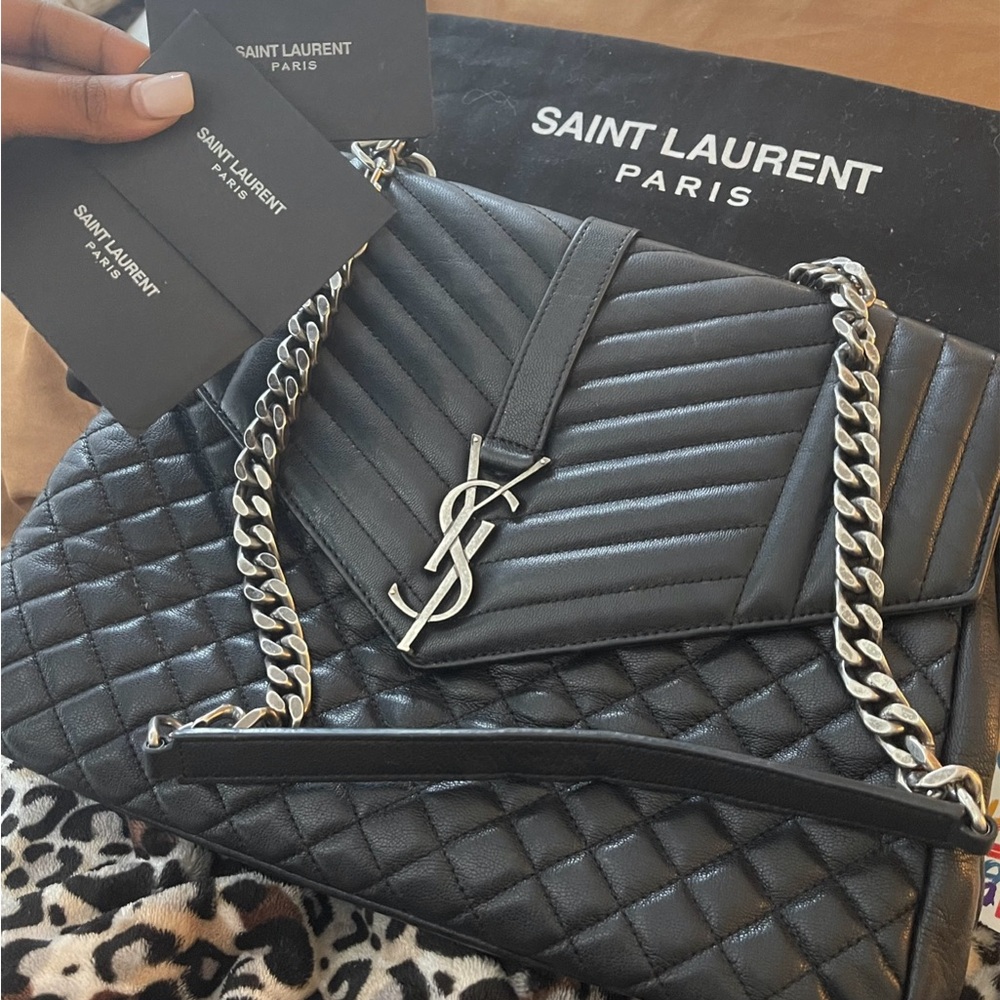 YSL Envelope Triquilt Medium YSL Shoulder Bag in Grained Leather